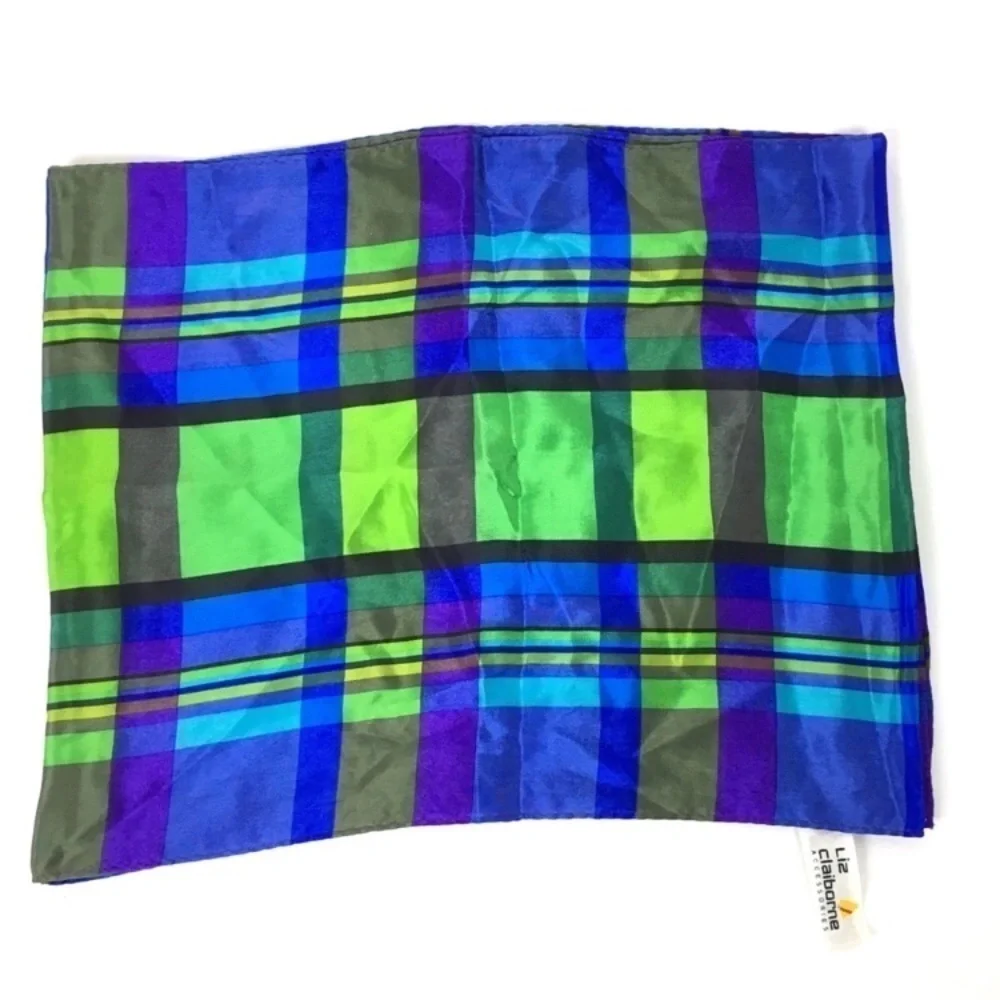 VINTAGE Head Scarves 100% Silk Plaid Retro Stripes Kitsch Rockabilly 50s Style